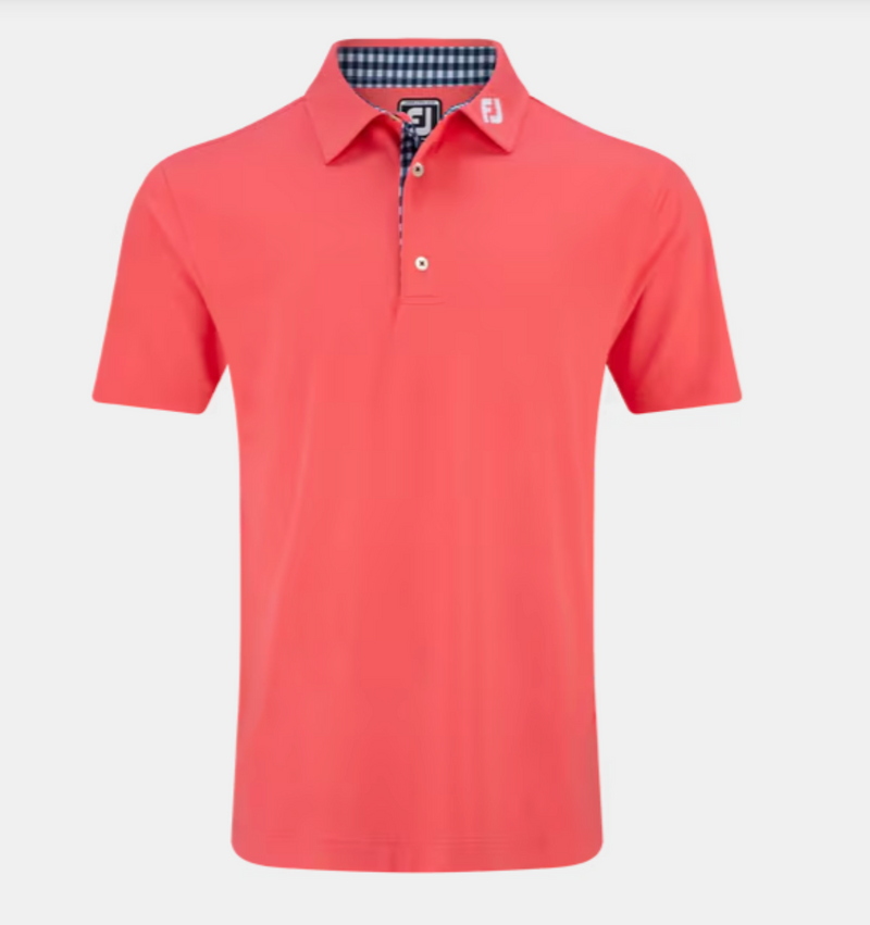 FootJoy 24 Stretch Pique Solid w/Gingham Trim Polo Shirt